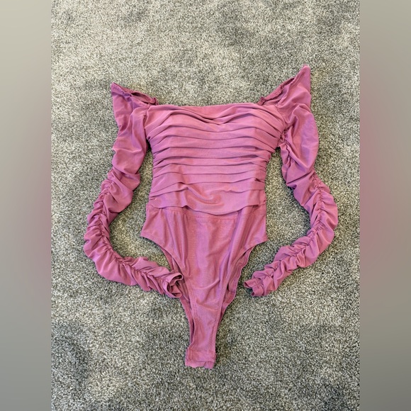 Princess Polly Tops - Princess Polly Mauve/Pink Ruched Bodysuit